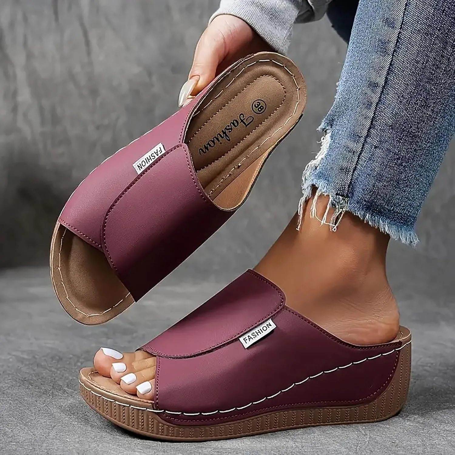 Womens Sandals Orthopedic Dressy Summer Platform Comfy Flip Wedge Sandals with Arch Support Walking Slip On Slides