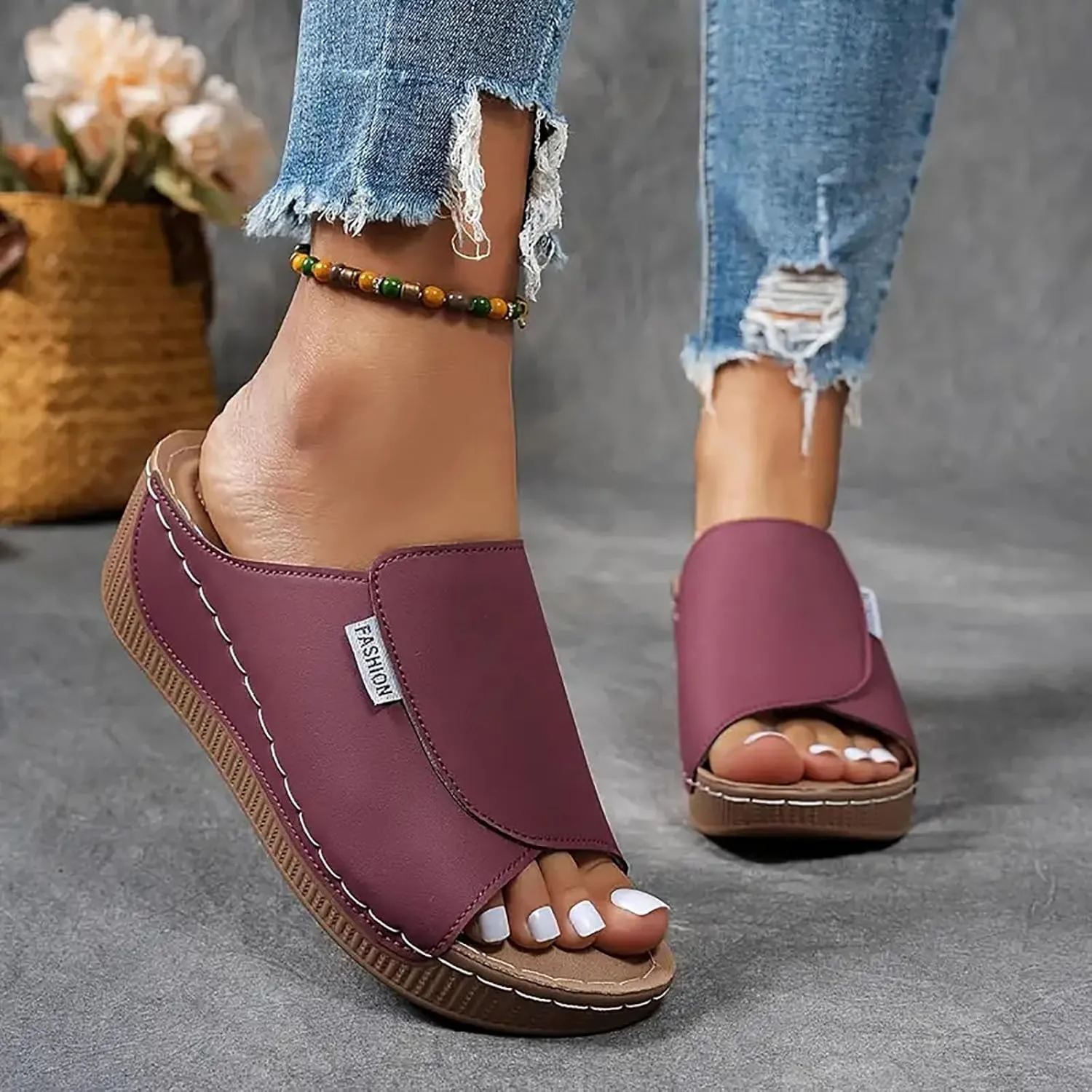 Womens Sandals Orthopedic Dressy Summer Platform Comfy Flip Wedge Sandals with Arch Support Walking Slip On Slides