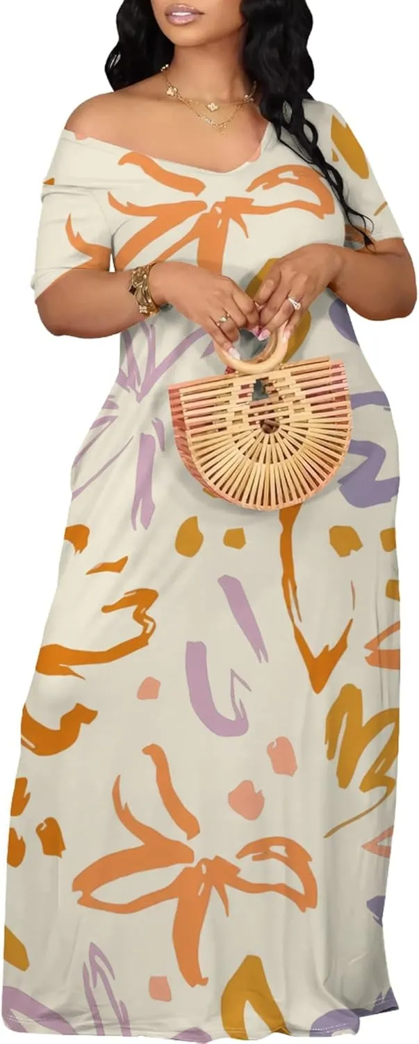 Womens Sexy Beach Outfits Summer Off Shoulder Sexy Maxi Dresses Flowy Dress