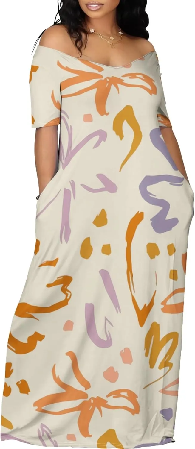 Womens Sexy Beach Outfits Summer Off Shoulder Sexy Maxi Dresses Flowy Dress