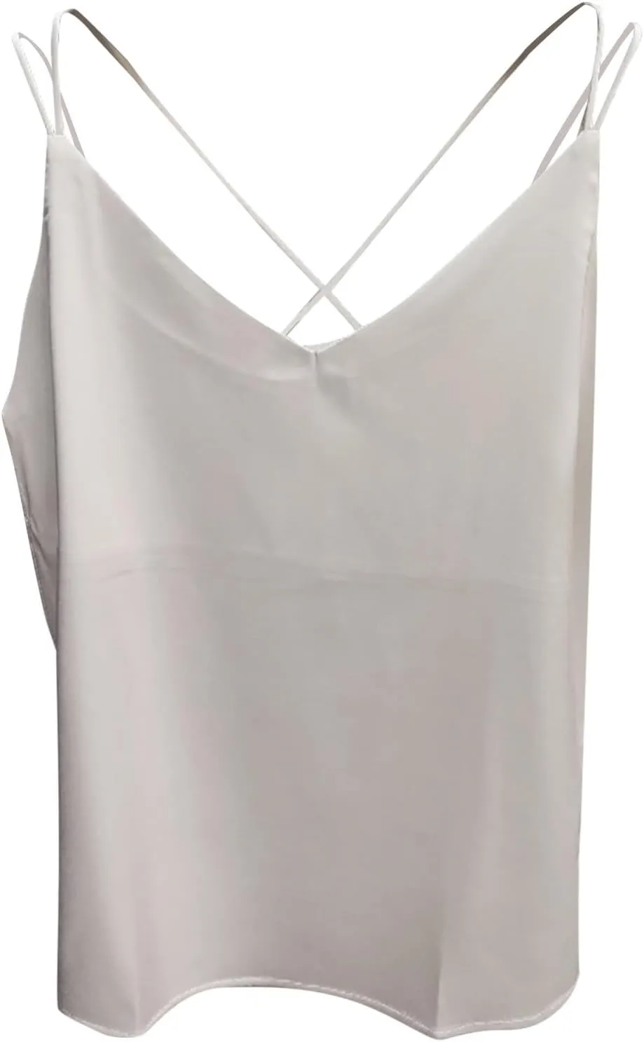 Womens Silk Satin Camisole Tank Tops V Neck Spaghetti Strap Blouses Back Sleeveless Shirt Half Top