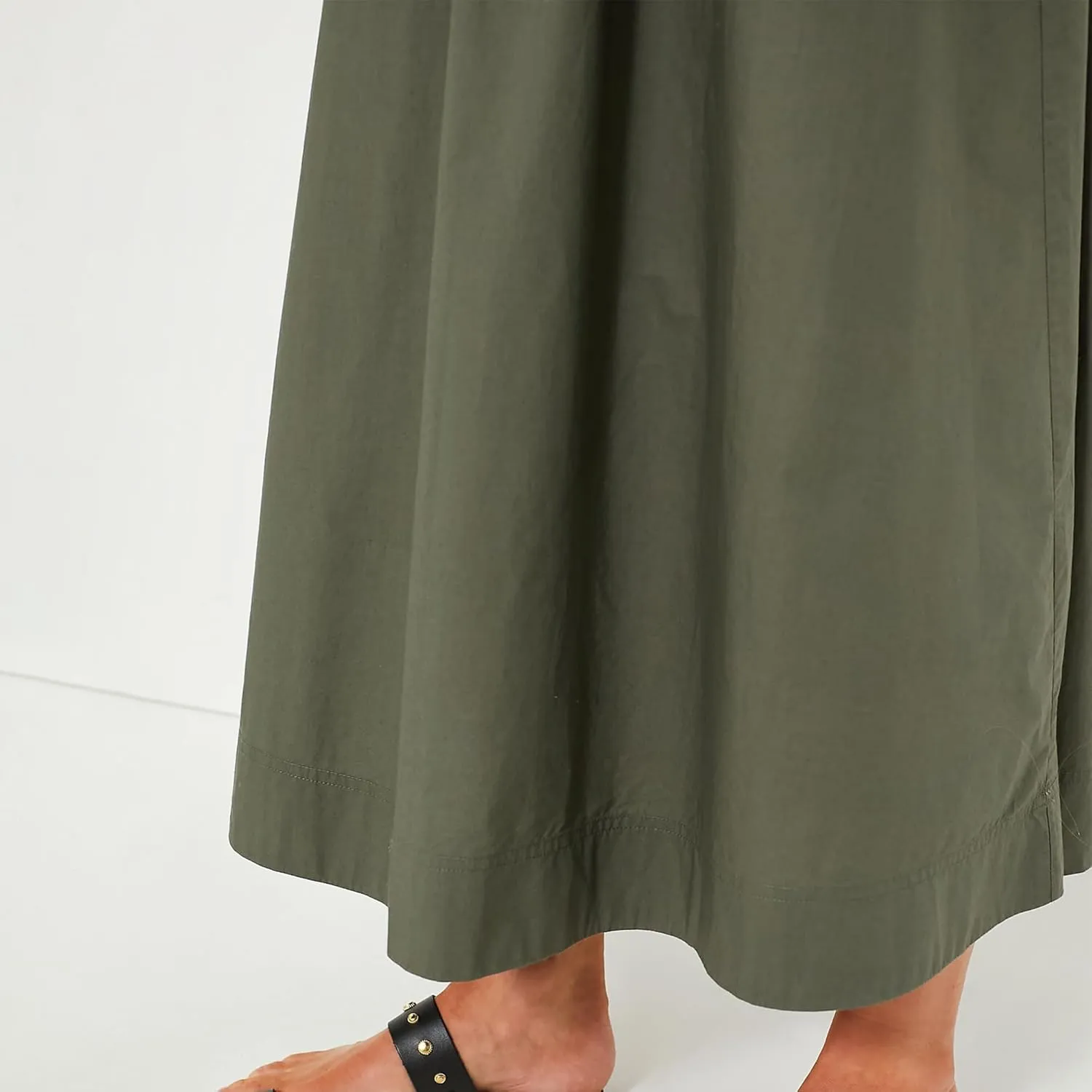 Womens Summer Army Green Sleeveless Maxi Dress Tiered Pleated Silhouette Skirt A-line Casual Dresses