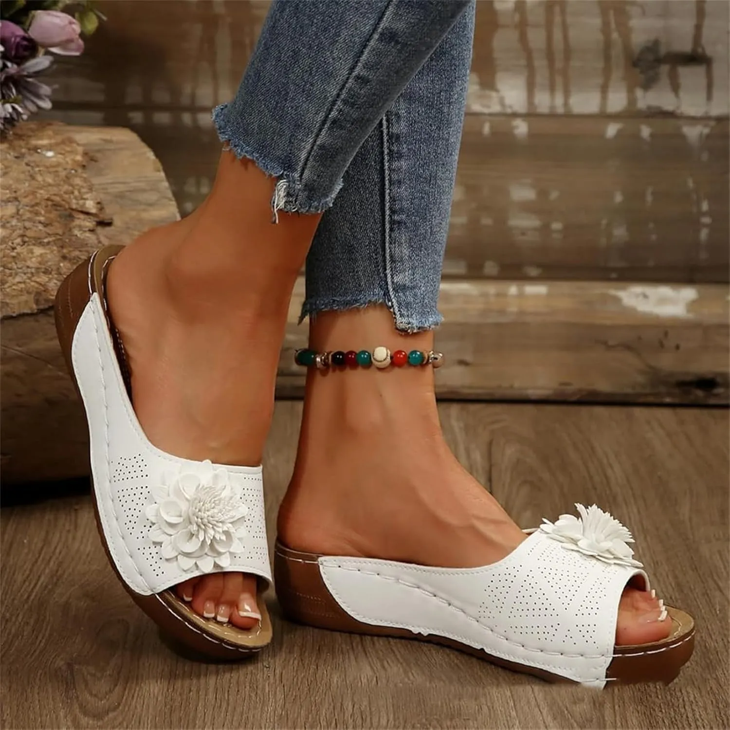 Womens Summer Beach Sandals Wedge Low Open Toe Slides Ladies Dressy Slipper Platform Comfortable Arch Support Sandal Orthopedic Walking Orthopedic Slip On Shoes Wide Width Outdoor Slippers