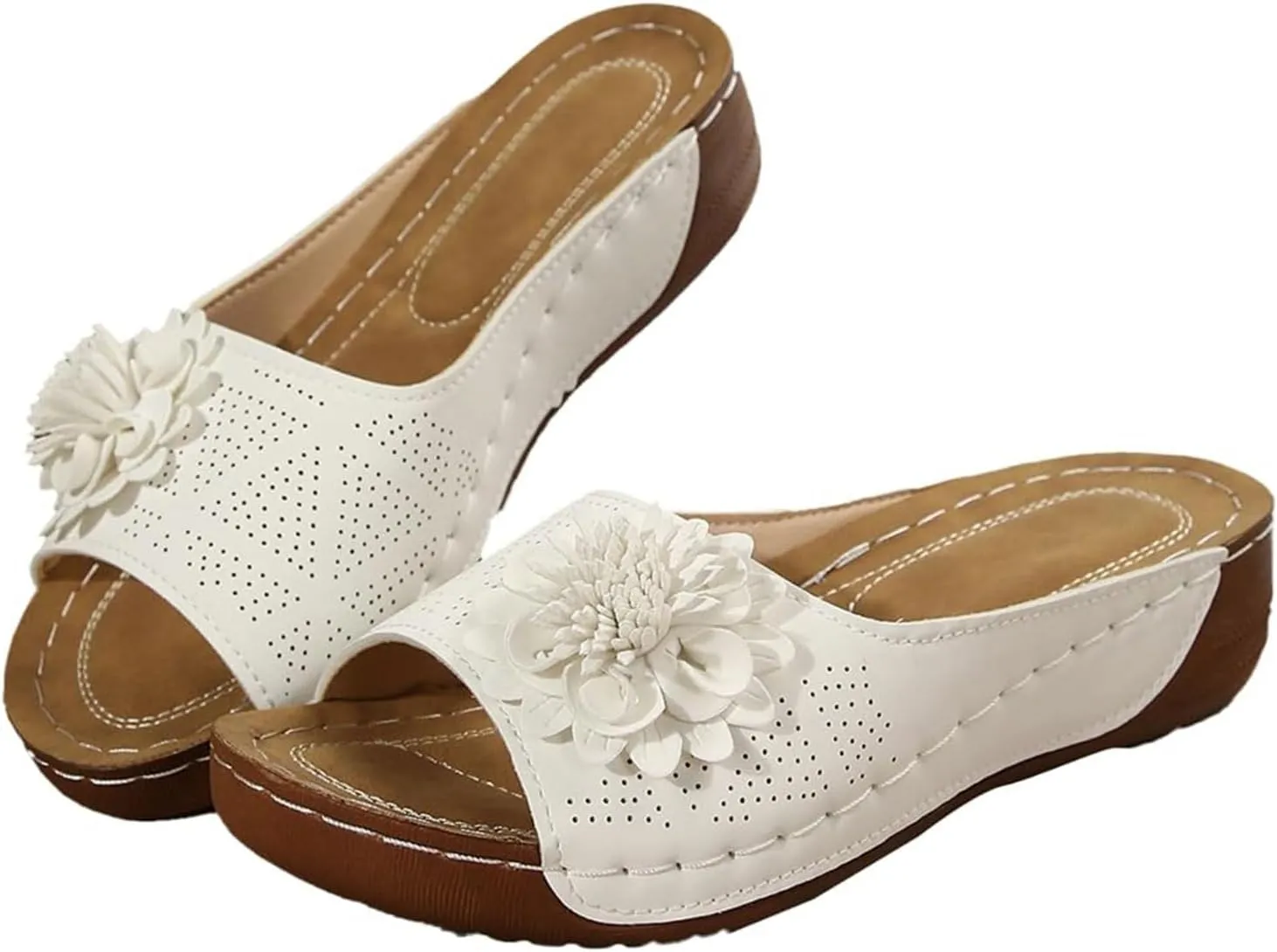 Womens Summer Beach Sandals Wedge Low Open Toe Slides Ladies Dressy Slipper Platform Comfortable Arch Support Sandal Orthopedic Walking Orthopedic Slip On Shoes Wide Width Outdoor Slippers