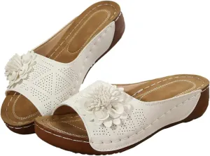 Womens Summer Beach Sandals Wedge Low Open Toe Slides Ladies Dressy Slipper Platform Comfortable Arch Support Sandal Orthopedic Walking Orthopedic Slip On Shoes Wide Width Outdoor Slippers