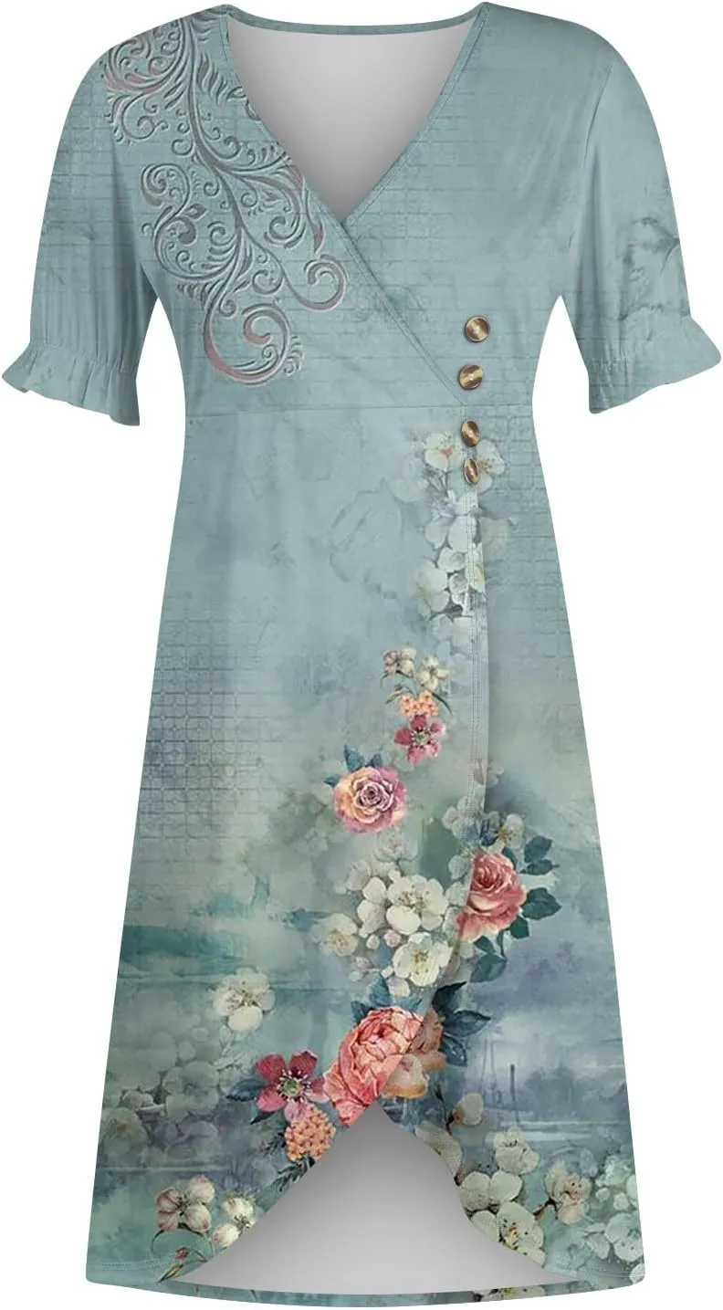 Womens Summer Dresses Ethnic Style Midi Dresses for Women Puff Sleeve Womens Summer Dresses Summer