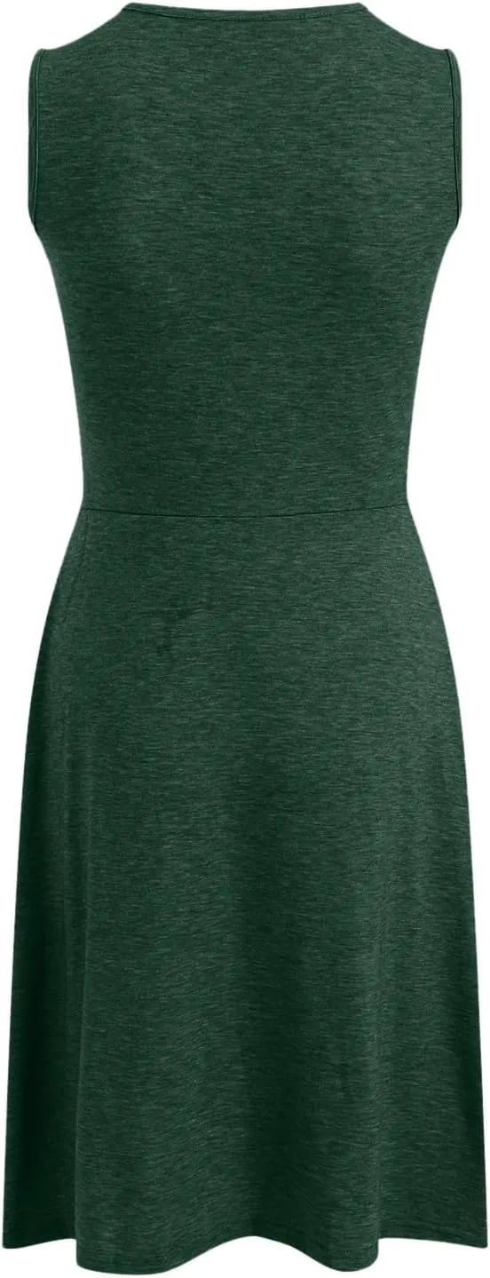 Womens Summer Sleeveless Mini Dress V Neck Boho Casual Ruffle Strap Flowy A-Line Long Beach Sundress