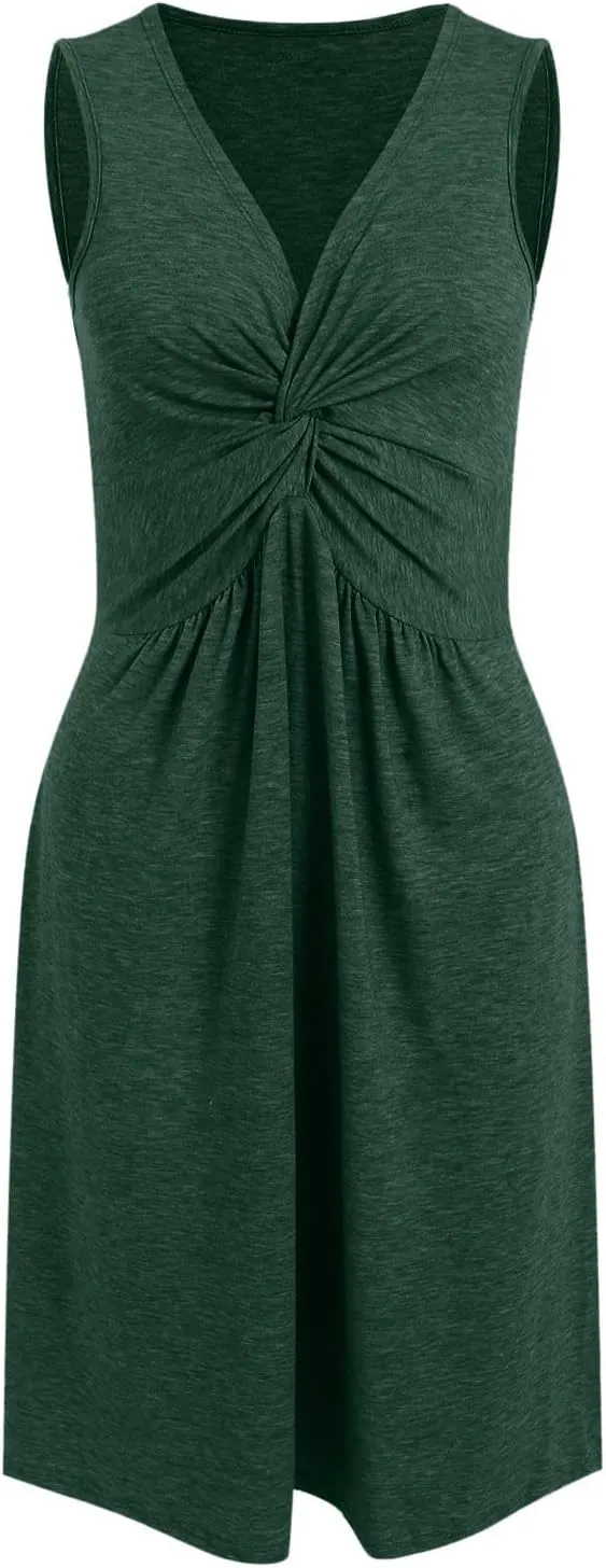 Womens Summer Sleeveless Mini Dress V Neck Boho Casual Ruffle Strap Flowy A-Line Long Beach Sundress