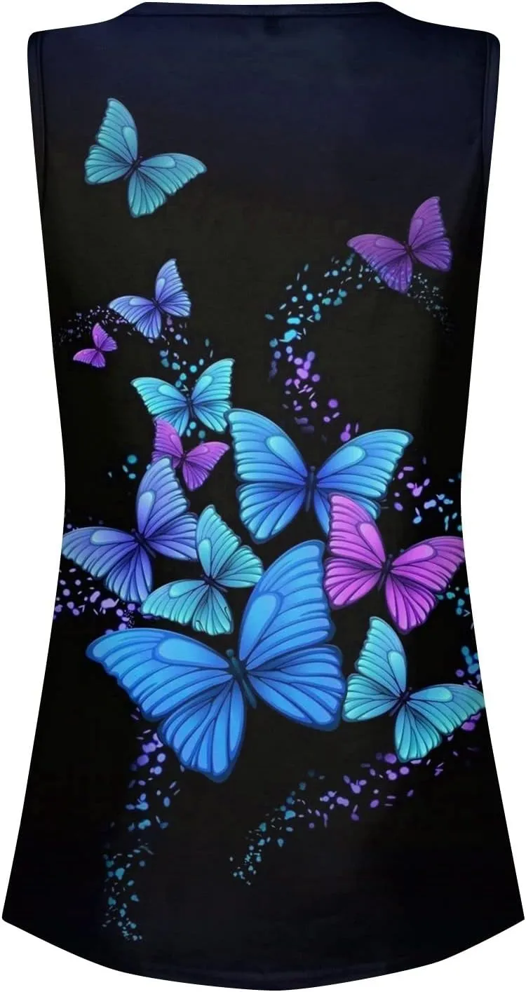 Womens Summer Tops 2023 Sleeveless Henley T-Shirts Tops Casual Button Down Tunics Holiday Going Out Tank Top Tee