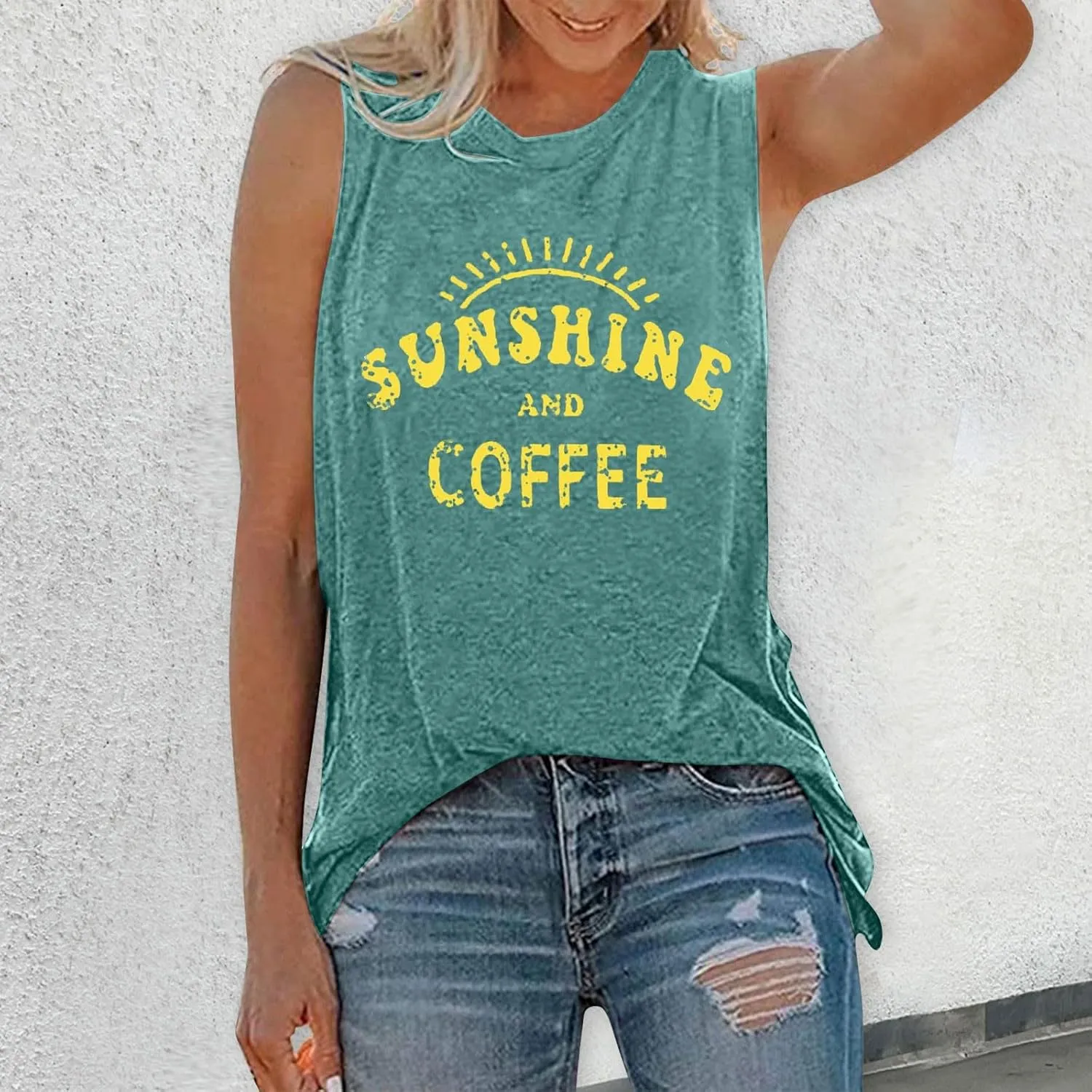 Womens Tank Tops Summer T Shirts Sleeveless Casual Loose Tunic Blouses