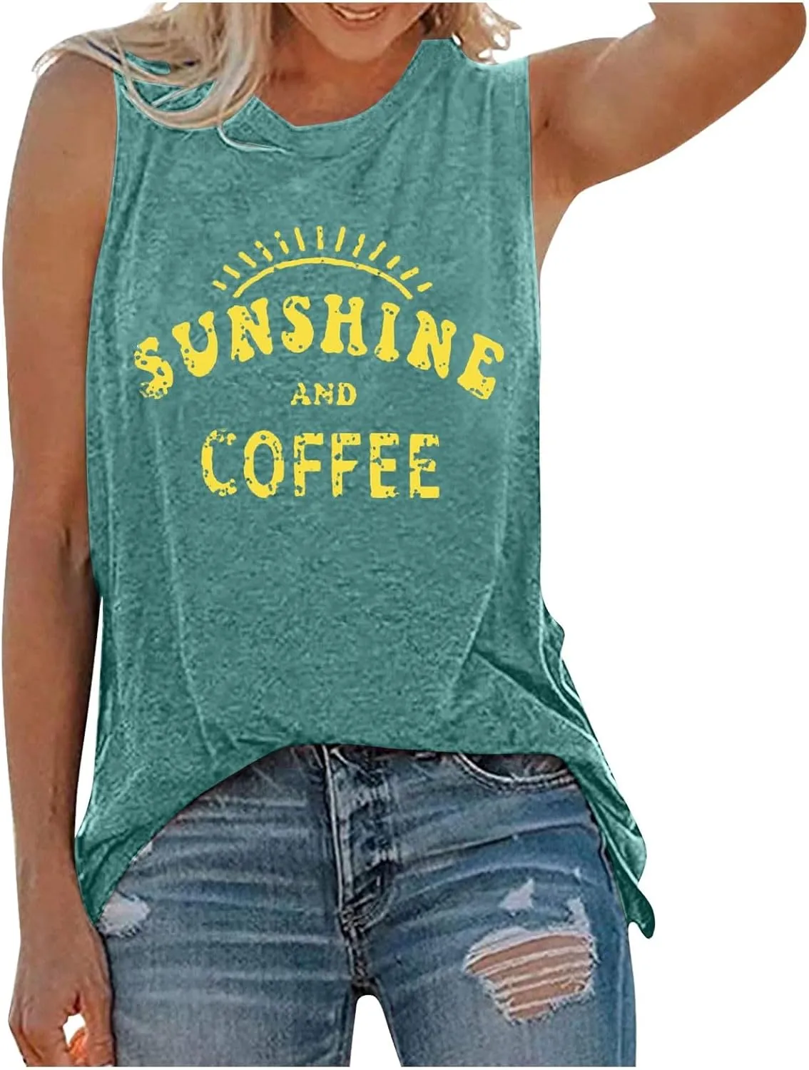 Womens Tank Tops Summer T Shirts Sleeveless Casual Loose Tunic Blouses