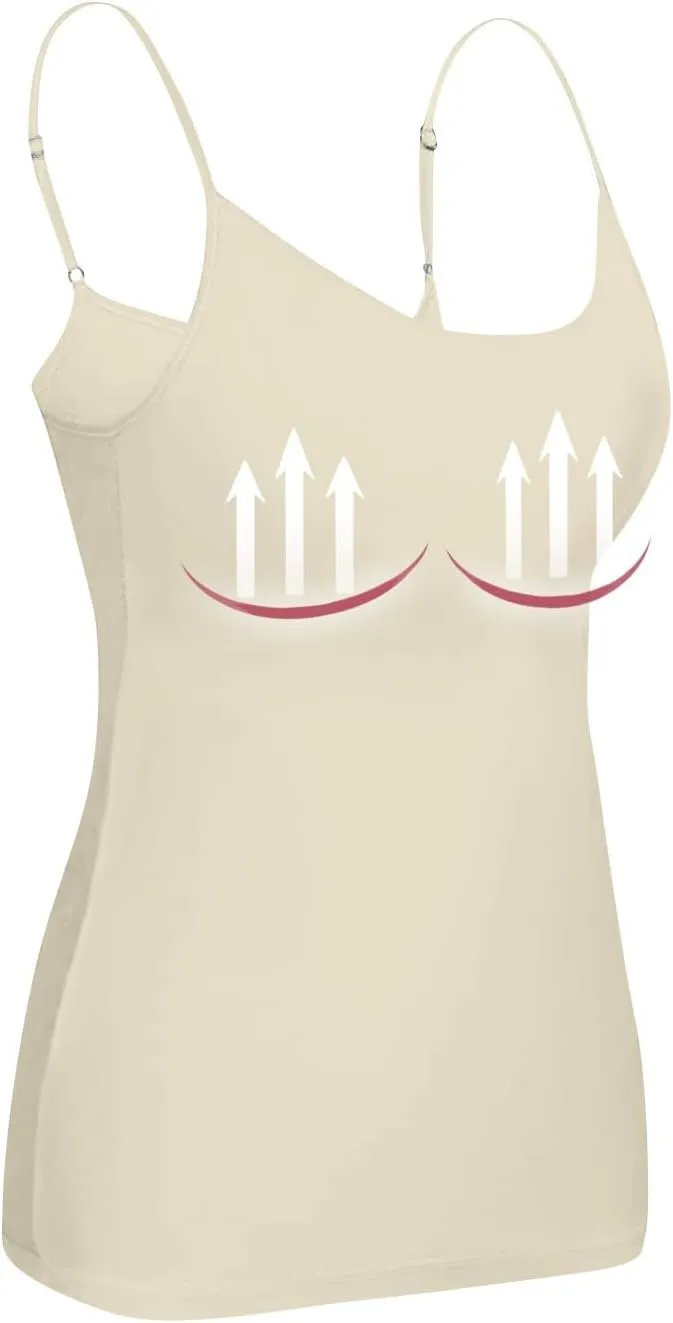 Womens Tank Tops with Built in Bras Adjustable Spaghetti Strap Cami Tops Workout Shelf Bra Tank Top Basic Undershirts