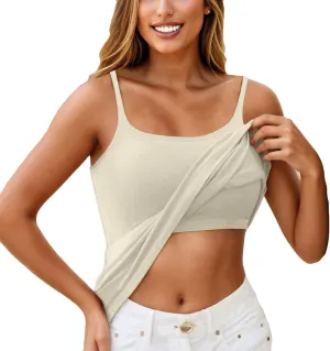 Womens Tank Tops with Built in Bras Adjustable Spaghetti Strap Cami Tops Workout Shelf Bra Tank Top Basic Undershirts