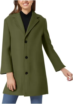 Women's Winter Wool Blend Pea Coat Single Breasted Casual Trench Coats Overcoat Long Elegant Coats Slim Fit Jackets