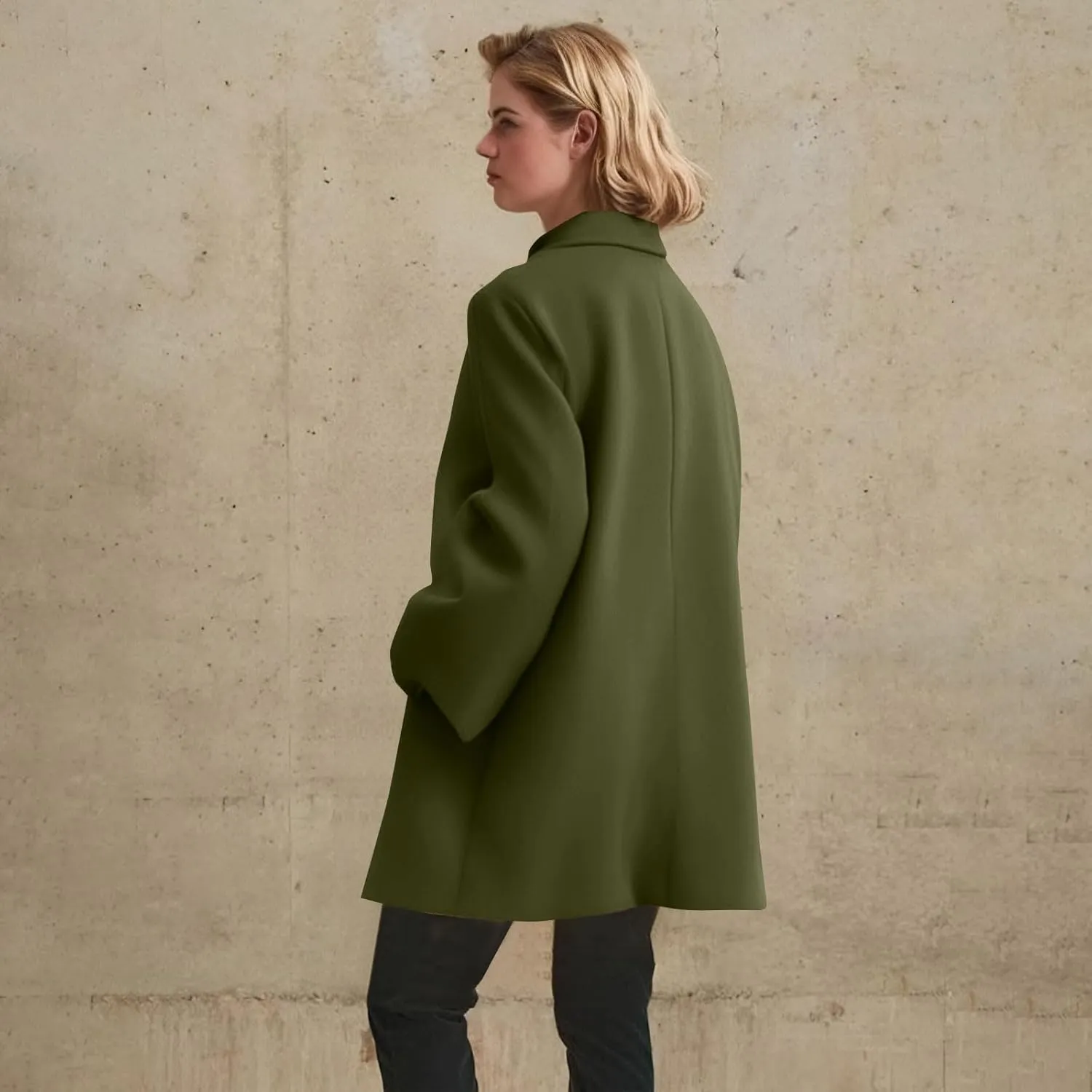 Women's Winter Wool Blend Pea Coat Single Breasted Casual Trench Coats Overcoat Long Elegant Coats Slim Fit Jackets