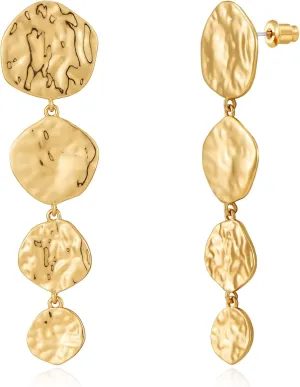 WOWORAMA Chunky Gold Dangle Earrings for Women Trendy Hammered Statement Earrigs Vintage Chunky Dangling Earrings Gold Plated Earrings
