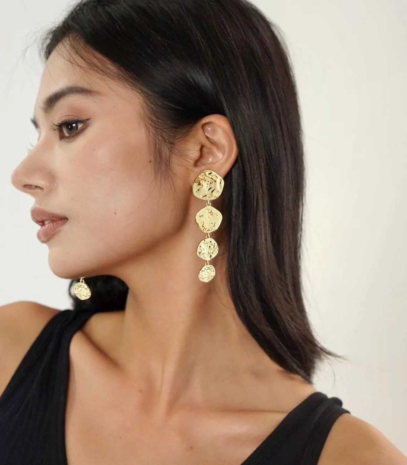 WOWORAMA Chunky Gold Dangle Earrings for Women Trendy Hammered Statement Earrigs Vintage Chunky Dangling Earrings Gold Plated Earrings
