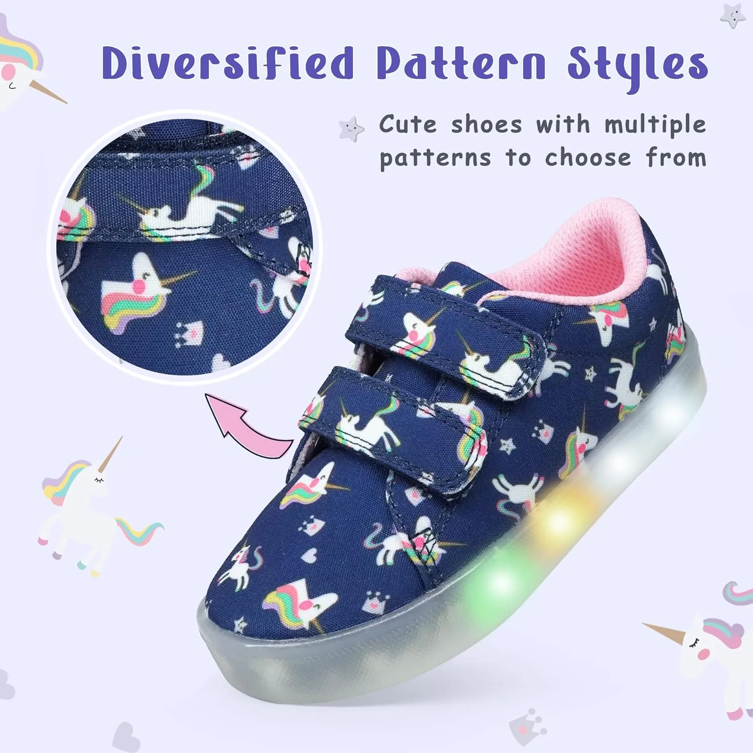 YESKIS Boys Girls Light Up Shoes Vivaki LED Canvas Cartoon Casual Sneakers for Toddler Little Kid Size 5-12