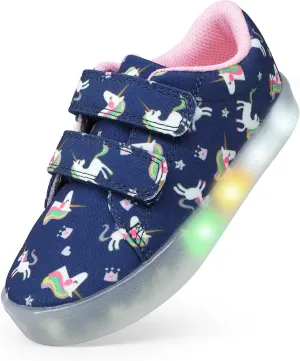 YESKIS Boys Girls Light Up Shoes Vivaki LED Canvas Cartoon Casual Sneakers for Toddler Little Kid Size 5-12