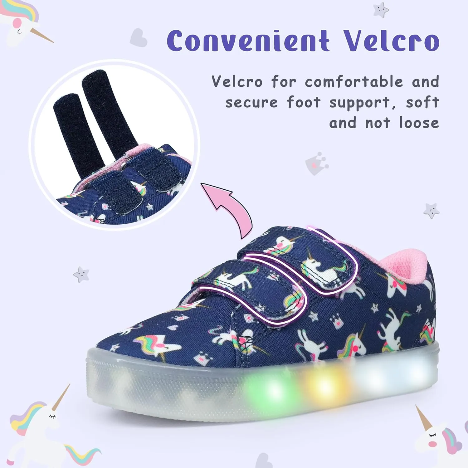 YESKIS Boys Girls Light Up Shoes Vivaki LED Canvas Cartoon Casual Sneakers for Toddler Little Kid Size 5-12
