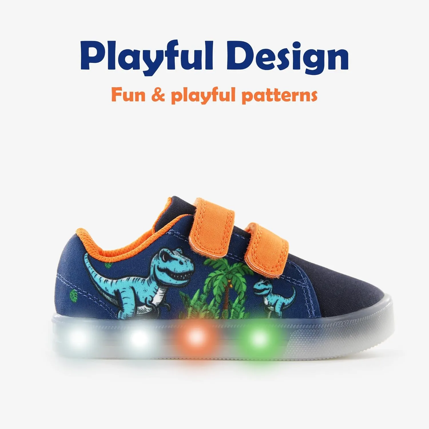 YESKIS Boys Girls Light Up Sneakers Breathable Vivaki LED Cute Cartoon Dual Hook and Loops Canvas Walking Tennis Shoes for Toddler Little Kids