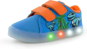 YESKIS Boys Girls Light Up Sneakers Breathable Vivaki LED Cute Cartoon Dual Hook and Loops Canvas Walking Tennis Shoes for Toddler Little Kids