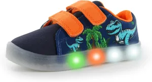 YESKIS Boys Girls Light Up Sneakers Breathable Vivaki LED Cute Cartoon Dual Hook and Loops Canvas Walking Tennis Shoes for Toddler Little Kids