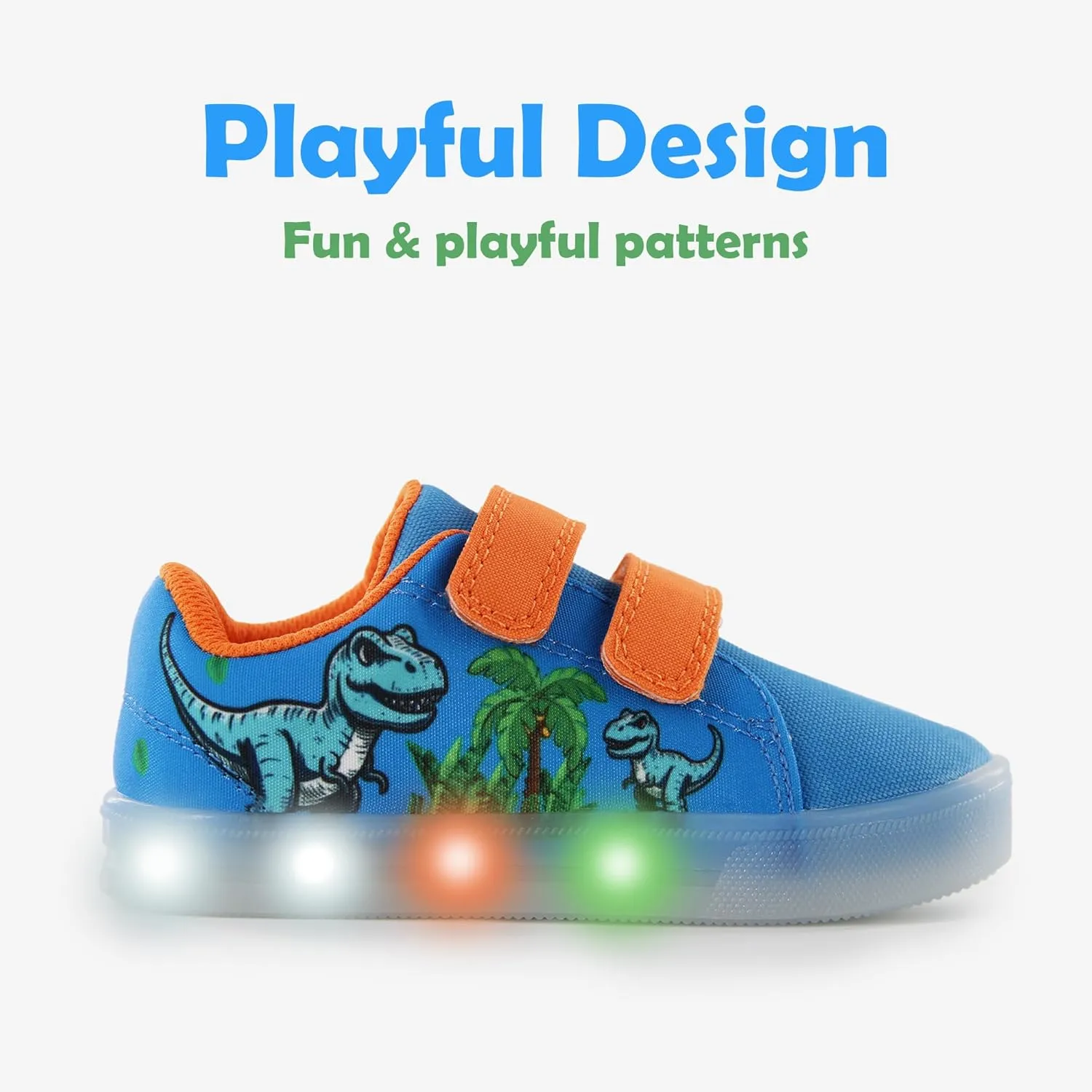 YESKIS Boys Girls Light Up Sneakers Breathable Vivaki LED Cute Cartoon Dual Hook and Loops Canvas Walking Tennis Shoes for Toddler Little Kids