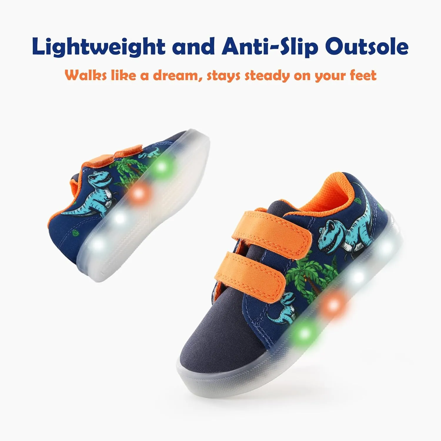 YESKIS Boys Girls Light Up Sneakers Breathable Vivaki LED Cute Cartoon Dual Hook and Loops Canvas Walking Tennis Shoes for Toddler Little Kids