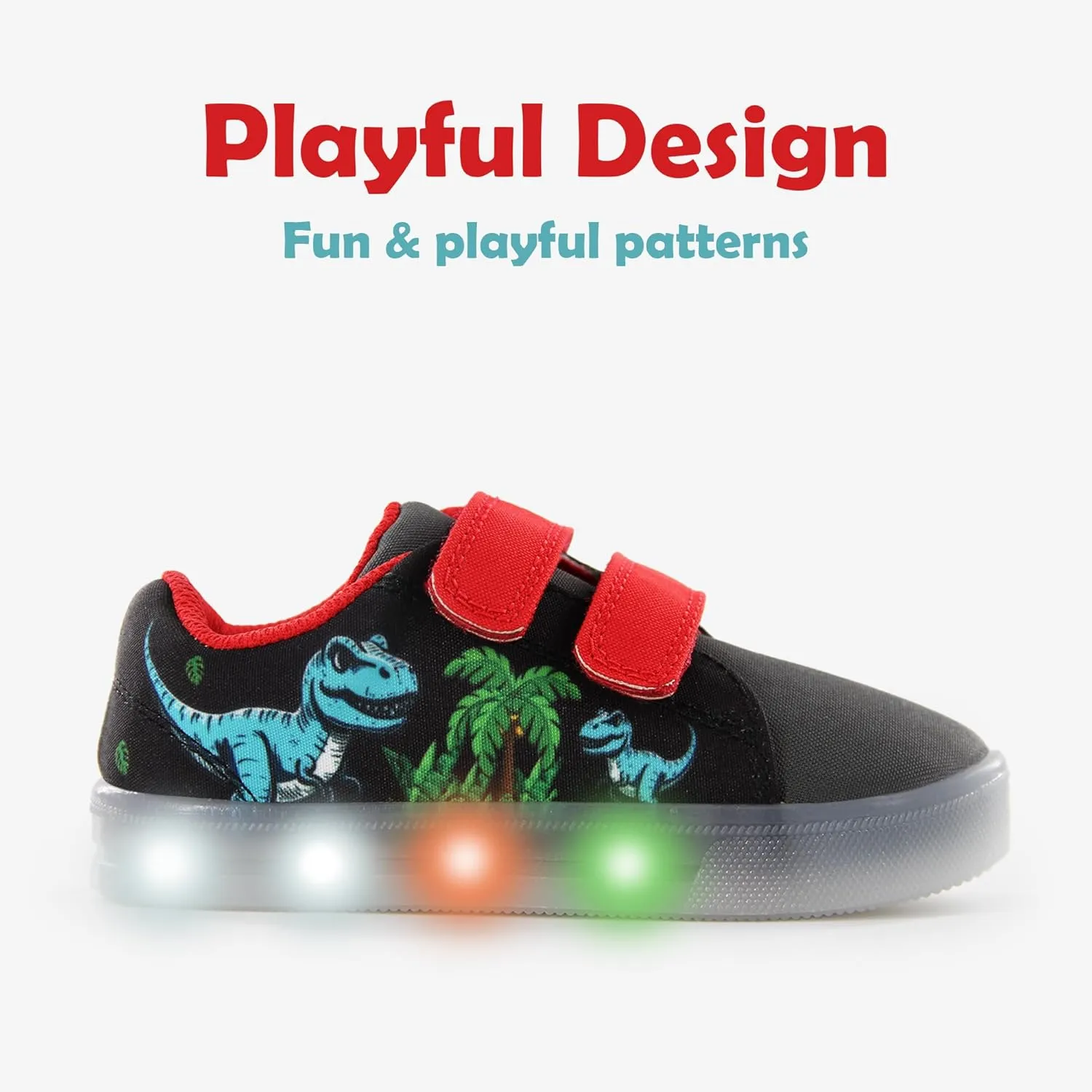 YESKIS Boys Girls Light Up Sneakers Breathable Vivaki LED Cute Cartoon Dual Hook and Loops Canvas Walking Tennis Shoes for Toddler Little Kids