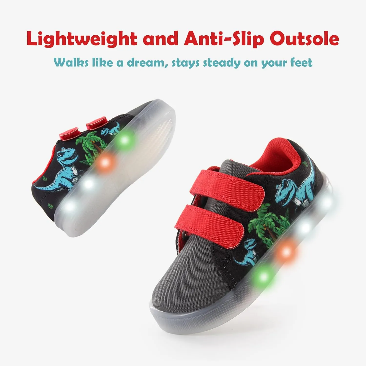 YESKIS Boys Girls Light Up Sneakers Breathable Vivaki LED Cute Cartoon Dual Hook and Loops Canvas Walking Tennis Shoes for Toddler Little Kids