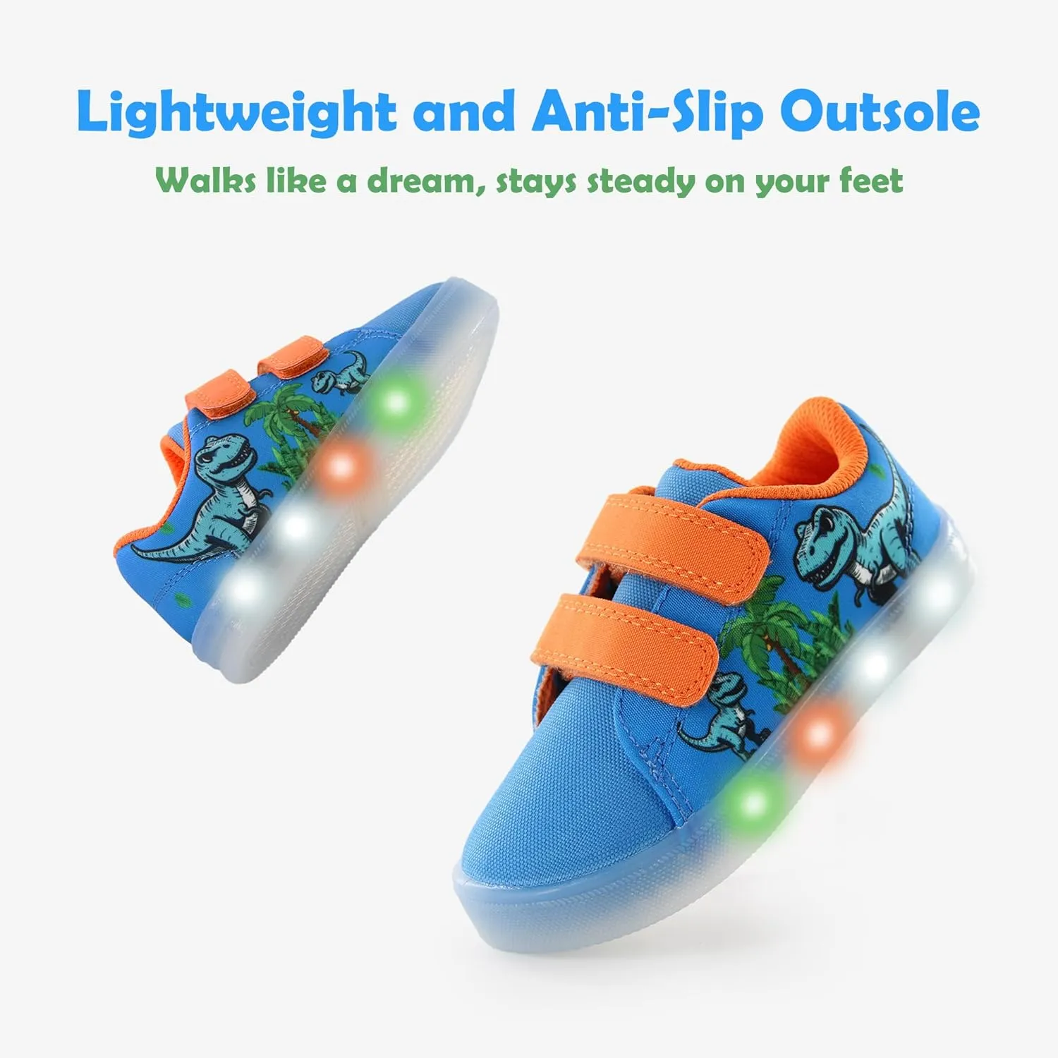 YESKIS Boys Girls Light Up Sneakers Breathable Vivaki LED Cute Cartoon Dual Hook and Loops Canvas Walking Tennis Shoes for Toddler Little Kids