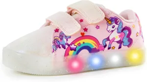 YESKIS Boys Girls Light Up Sneakers LED Flashing Vivaki Cartoon Barefoot Canvas Walking Tennis Shoes for Toddler Little Kid