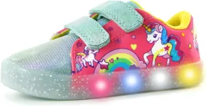 YESKIS Boys Girls Light Up Sneakers LED Flashing Vivaki Cartoon Barefoot Canvas Walking Tennis Shoes for Toddler Little Kid