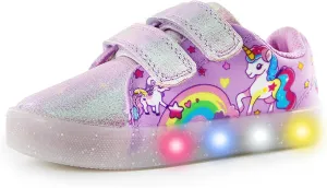 YESKIS Boys Girls Light Up Sneakers LED Flashing Vivaki Cartoon Barefoot Canvas Walking Tennis Shoes for Toddler Little Kid