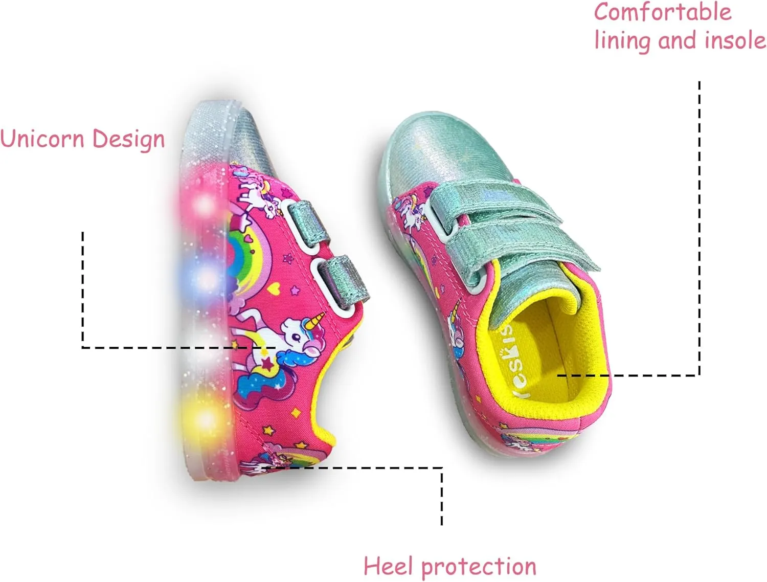 YESKIS Boys Girls Light Up Sneakers LED Flashing Vivaki Cartoon Barefoot Canvas Walking Tennis Shoes for Toddler Little Kid