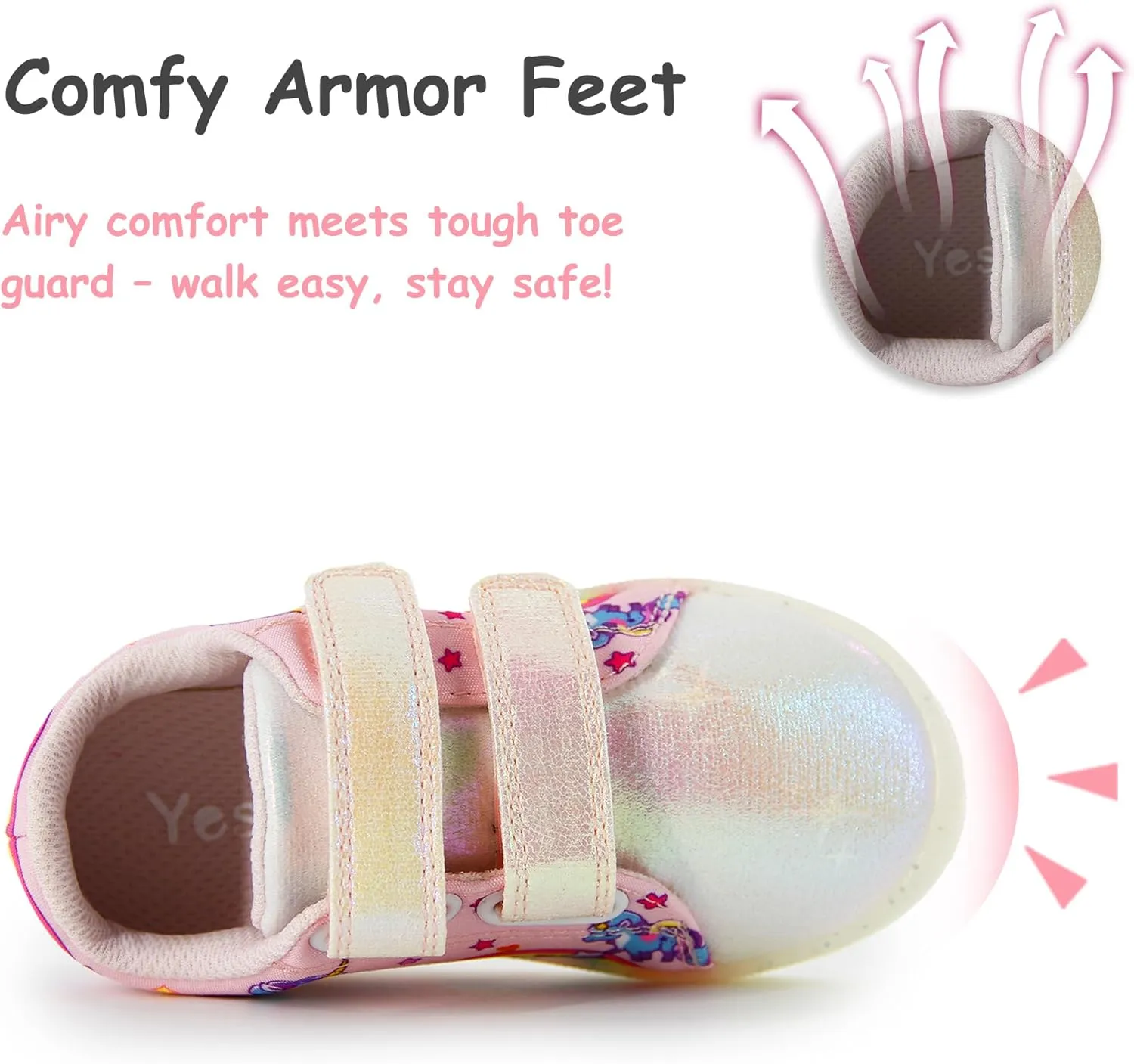 YESKIS Boys Girls Light Up Sneakers LED Flashing Vivaki Cartoon Barefoot Canvas Walking Tennis Shoes for Toddler Little Kid
