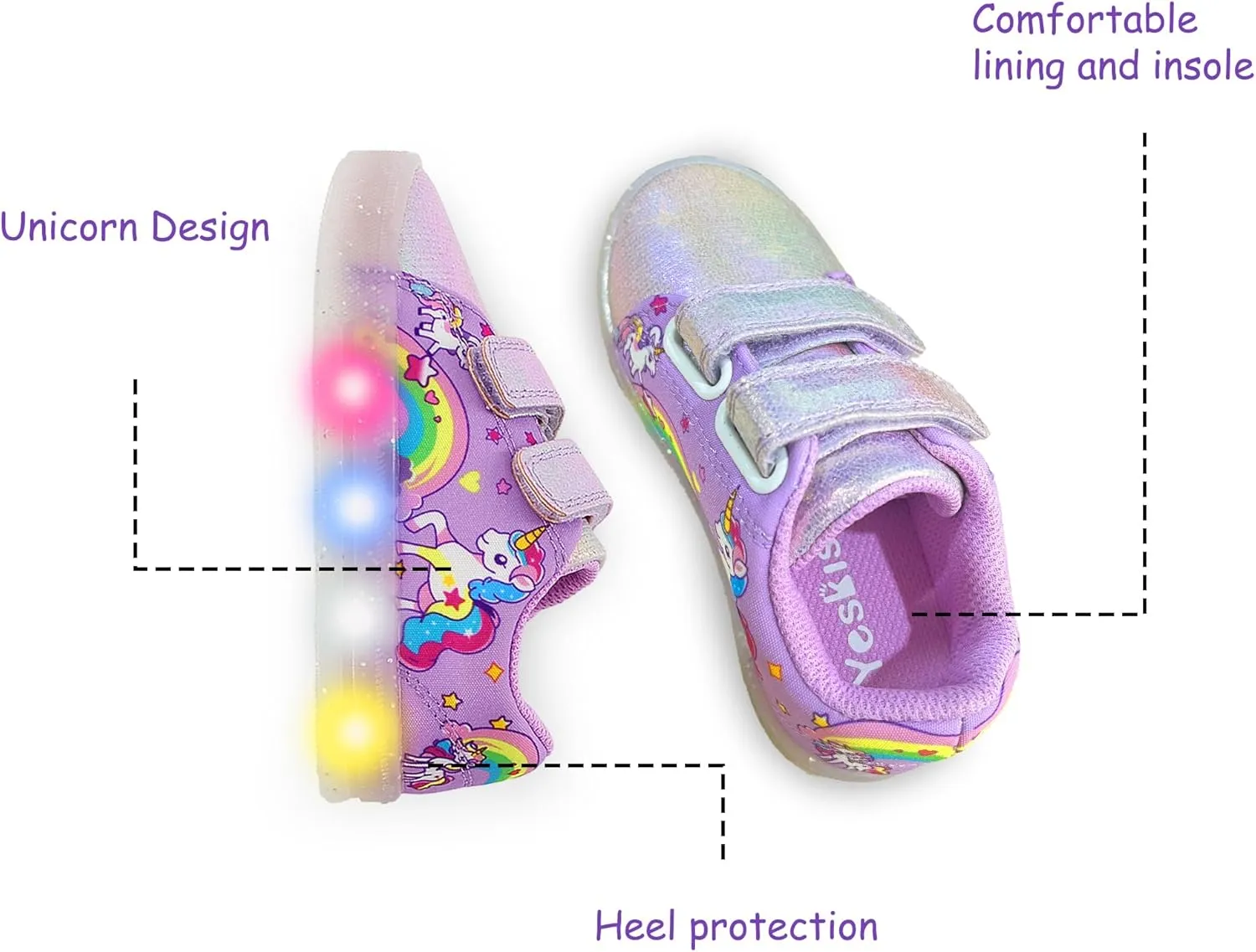 YESKIS Boys Girls Light Up Sneakers LED Flashing Vivaki Cartoon Barefoot Canvas Walking Tennis Shoes for Toddler Little Kid