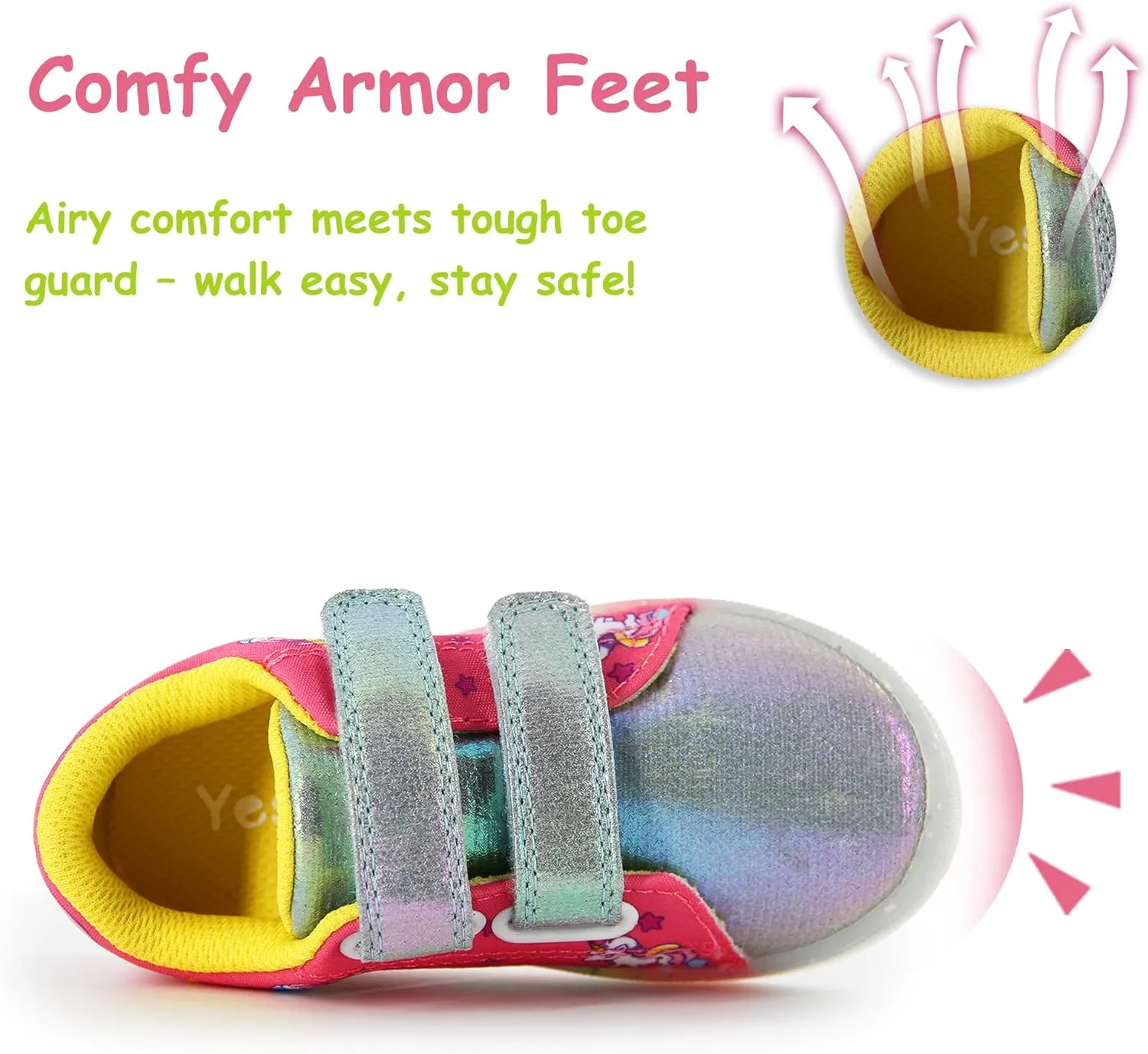 YESKIS Boys Girls Light Up Sneakers LED Flashing Vivaki Cartoon Barefoot Canvas Walking Tennis Shoes for Toddler Little Kid