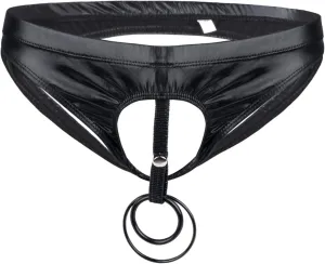 YINGJUN Men Underwear Lingerie Briefs Stretch Underwear With Hole O-Rings Patent Leather Exotic Apparel
