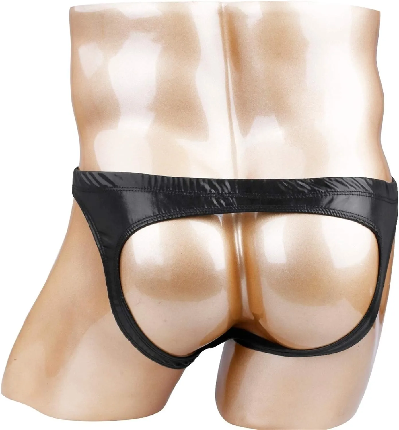 YINGJUN Men Underwear Lingerie Briefs Stretch Underwear With Hole O-Rings Patent Leather Exotic Apparel