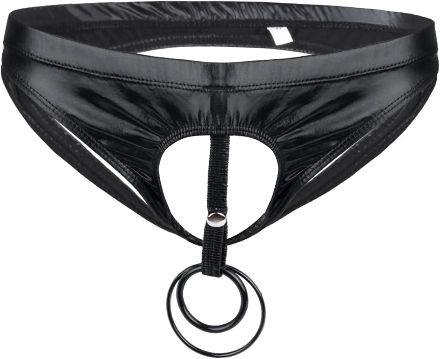 YINGJUN Men Underwear Lingerie Briefs Stretch Underwear With Hole O-Rings Patent Leather Exotic Apparel