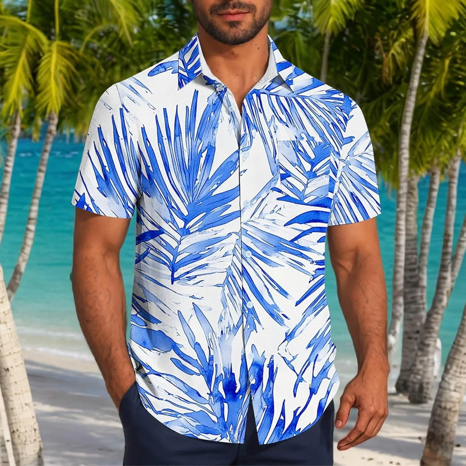 Zeiyignr Hawaiian Shirt for Men with Pocket - Short Sleeve Button Down Wrinkle-Resistant for Beach, Pool Parties, Vacation