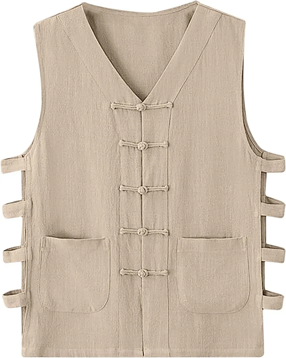 Zeiyignr Mens Cotton Linen Tank Tops Chinese Frog Button Sleveeless Shirt Retro China Traditional Tai Chi Kong Fu Vest Jacket