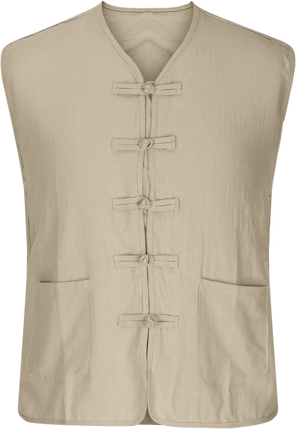 Zeiyignr Mens Cotton Linen Tank Tops Chinese Frog Button Sleveeless Shirt Retro China Traditional Tai Chi Kong Fu Vest Jacket